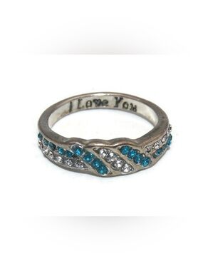I Love You Blue Crystal Wave Ring Size 11 New
